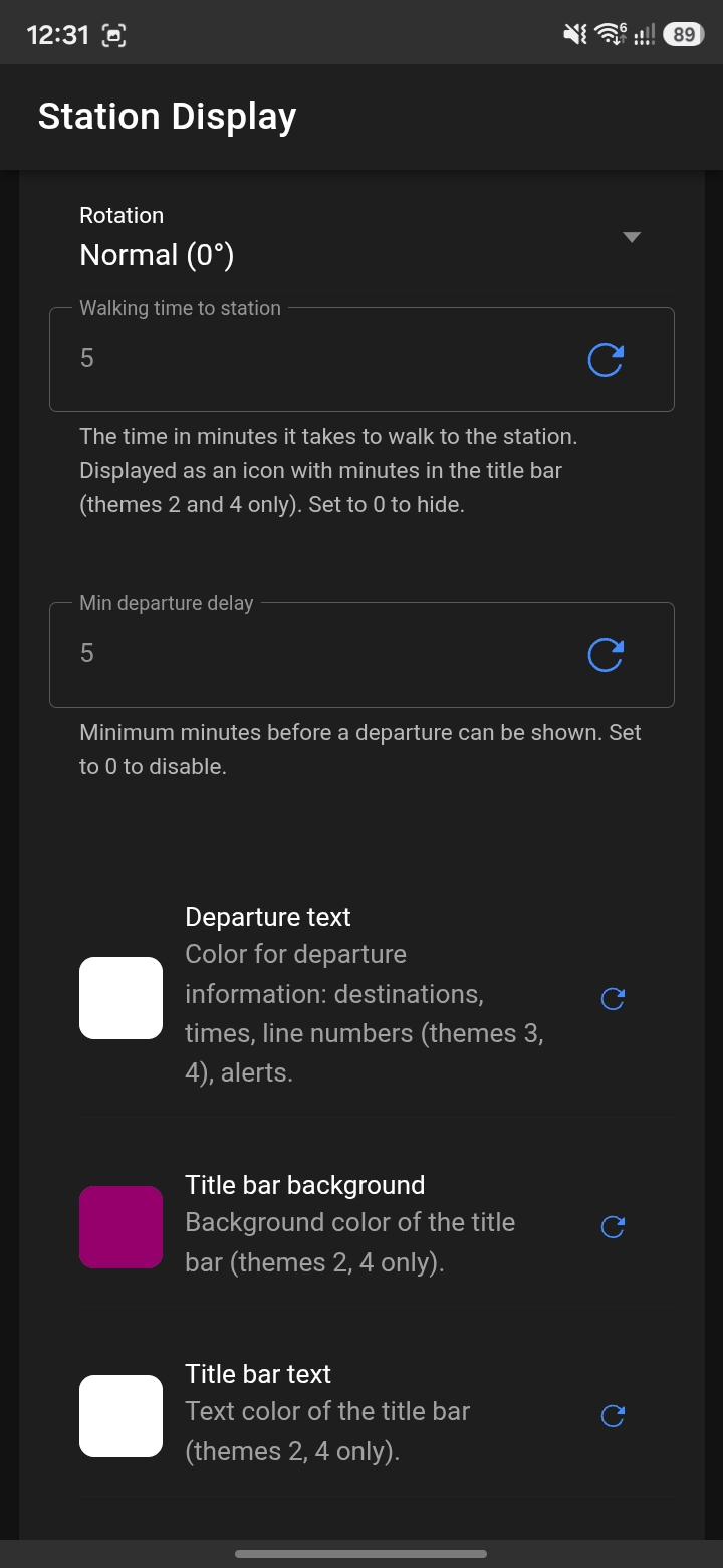 Station Display – walking time and delay settings